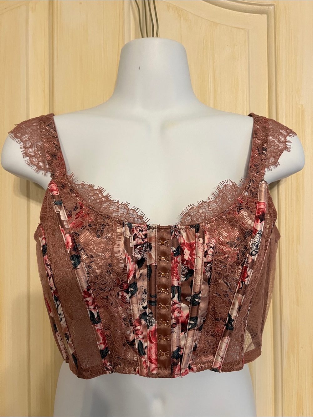 Victoria's Secret Rose Mauve Floral Lace Longline Corset Bralette